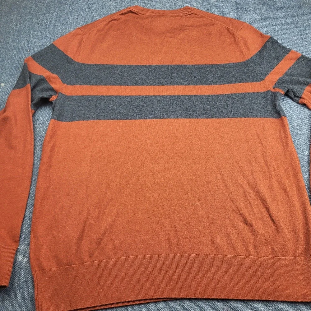 Banana Republic Mens Luxury Blend Silk Cotton Cashmere Striped Sweater Rust L